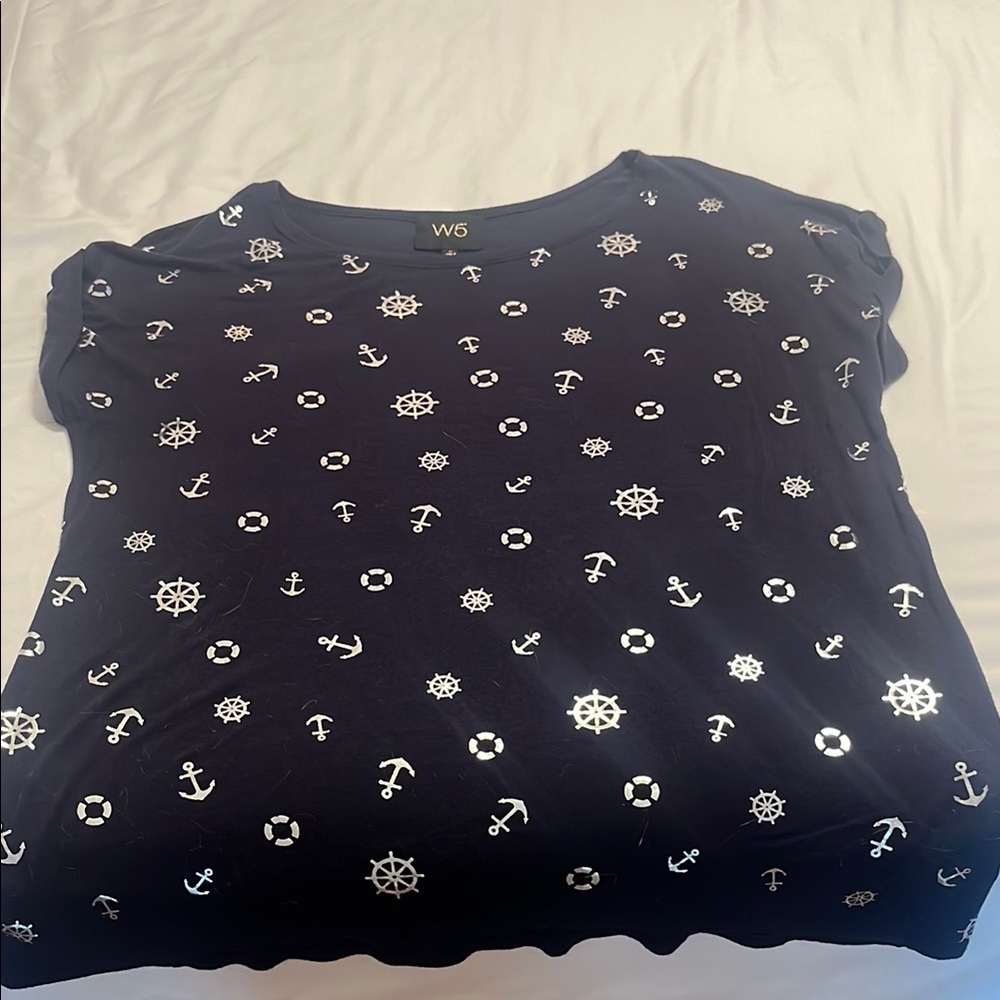 Women's Navy Blue Nautical Print Top